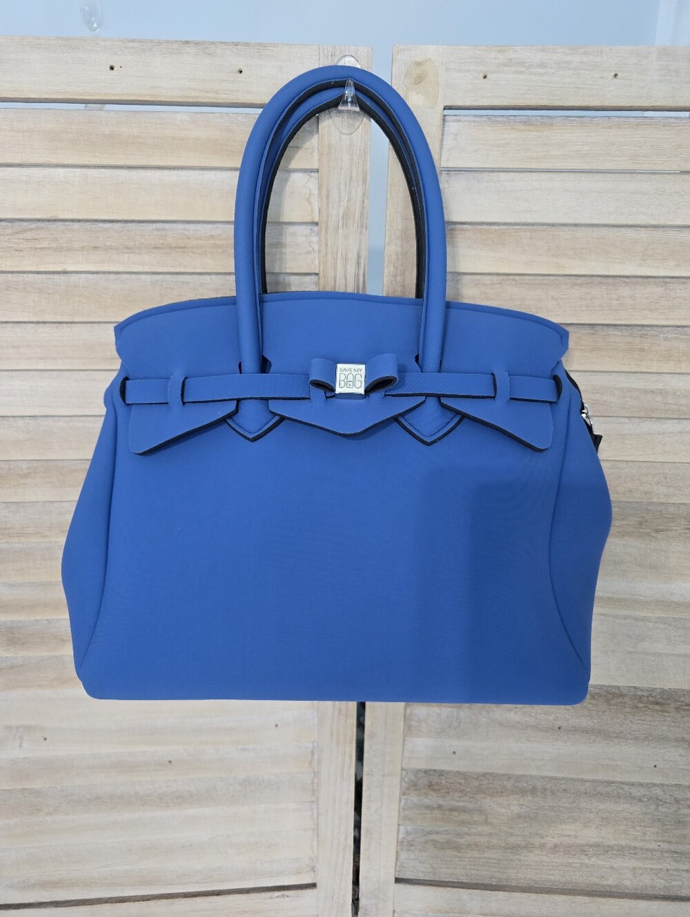 Save My Bag Blue Neoprene Bow Satchel Bag Made in Italy